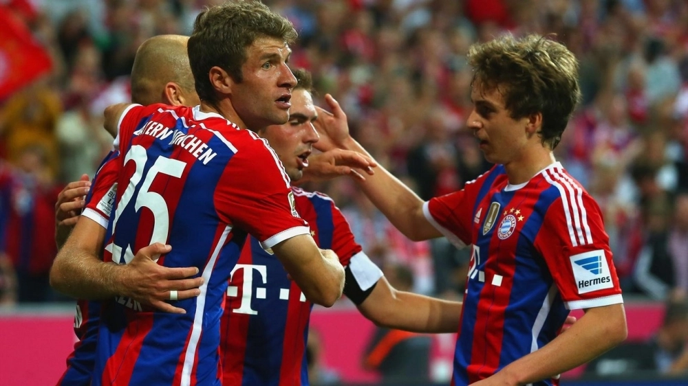 فرحة للاعبي البايرن في مباراة سابقة (مكة)