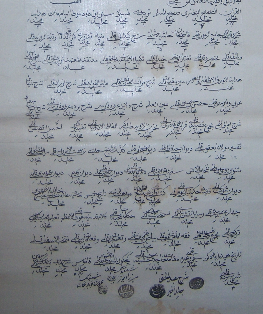 جزء من وقف عبد الكريم البخاري على المدرسة الصولتية 