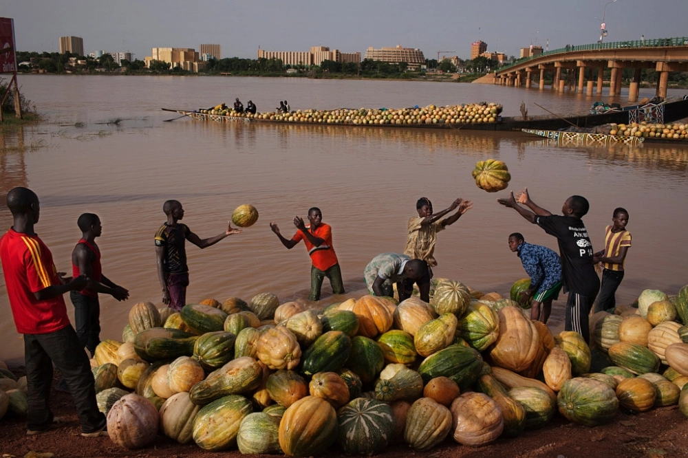 نيجريون ينقلون ثمرة الحبحب عبر النهر (مكة)