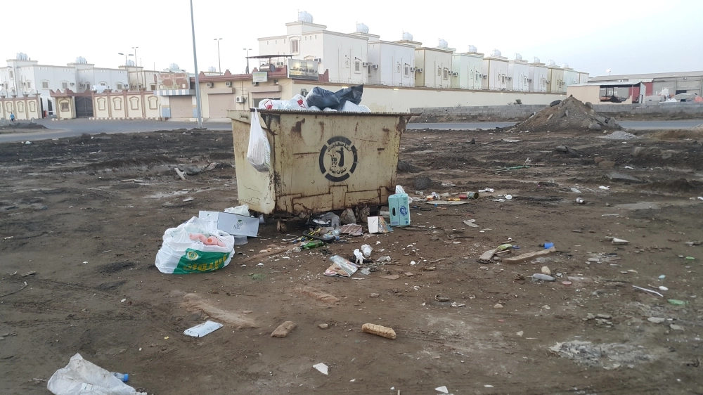 النفايات كما بدت بجانب الحاويات 