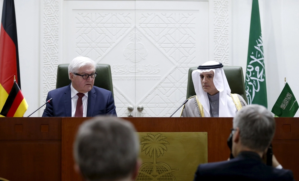 الجبير ونظيره الألماني خلال المؤتمر الصحفي بالرياض أمس (رويترز)