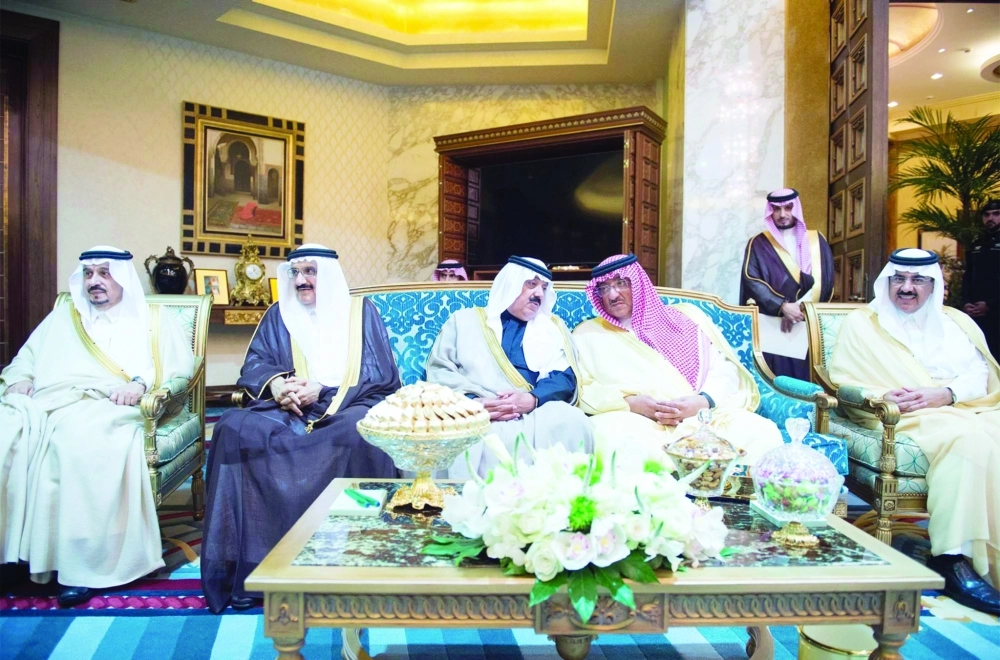الأمراء فيصل بن بندر ومنصور بن متعب ومتعب بن عبدالله ومحمد بن نايف خلال اللقاء