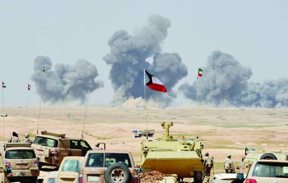 من مناورات رعد الشمال في حفر الباطن أمس        (أ ف ب، إ ب أ) 
