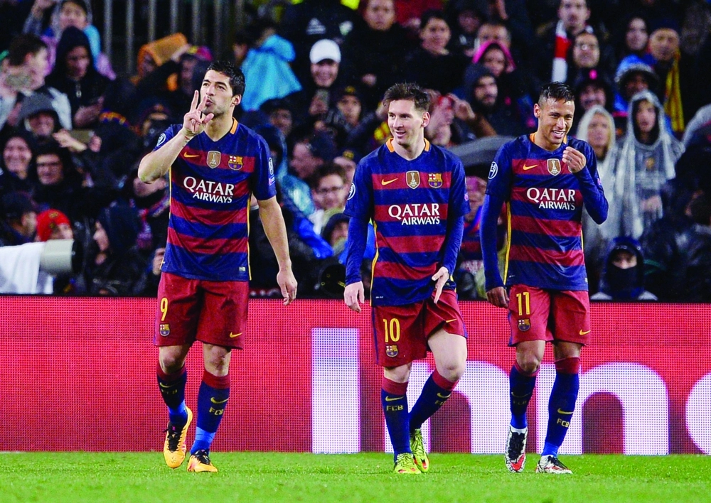ثلاثي برشلونة الرهيب.. نيمار وميسي وسواريز                  (أ ف ب)