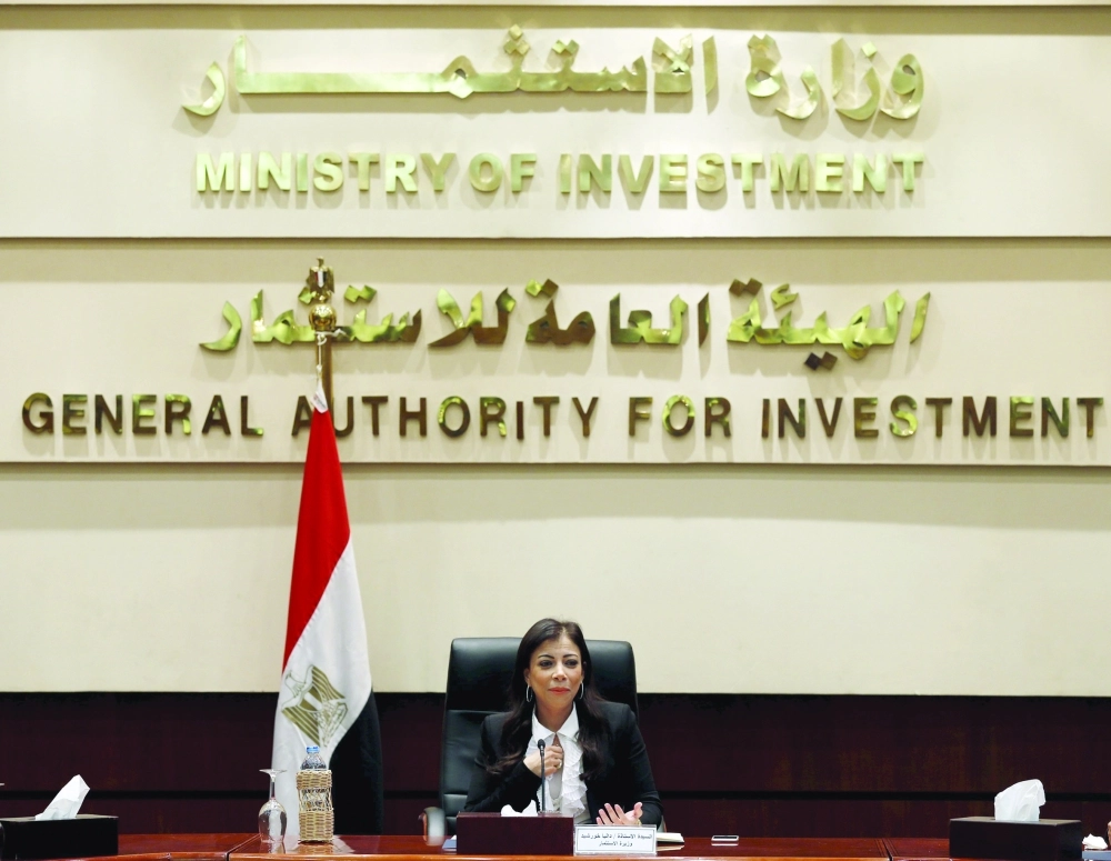 وزيرة الاستثمار تتحدث للصحفيين بالقاهرة               (رويترز)