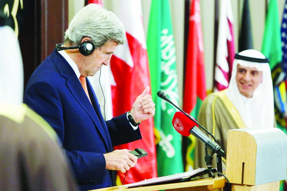 الجبير وكيري في مؤتمر صحفي بالمنامة                     