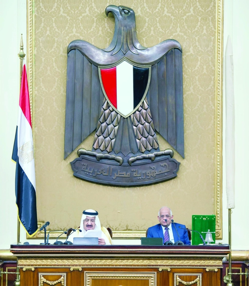 خادم الحرمين الشريفين متحدثا من داخل مجلس النواب المصري         (بندر الجلعود)