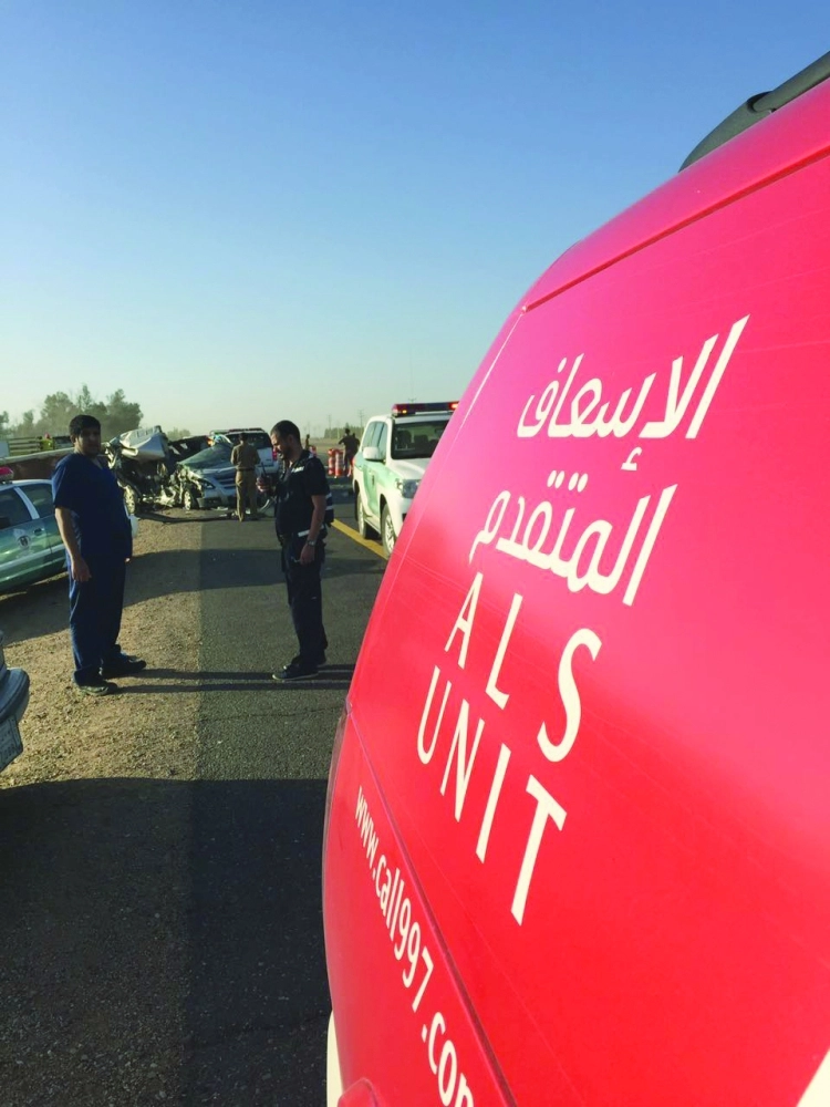 من حادث التصادم أمس على طريق تبوك - بئر بن هرماس                   (مكة)