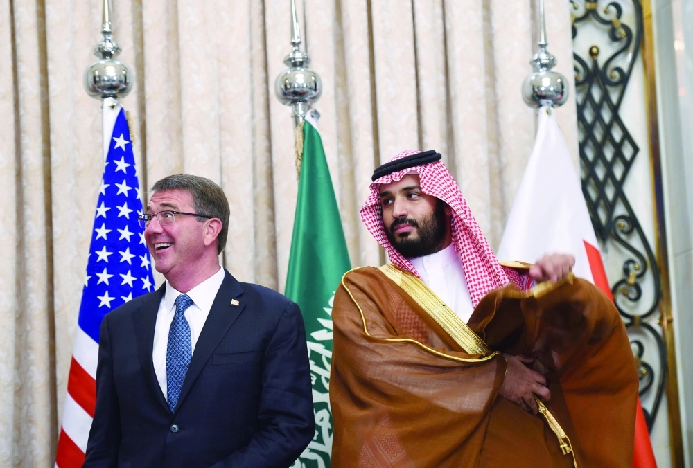 ولي ولي العهد ووزير الدفاع الأمريكي خلال الاجتماع الخليجي الأمريكي بالرياض  (أ ف ب)