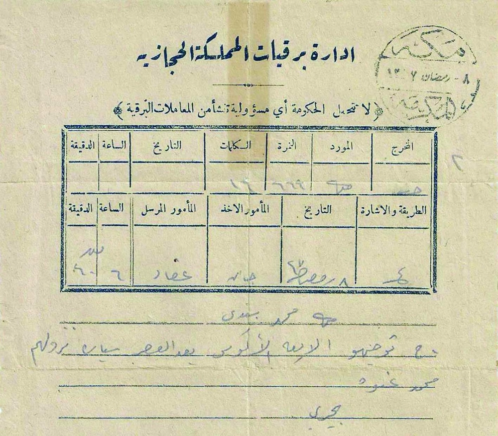 إحدى البرقيات القديمة                                      