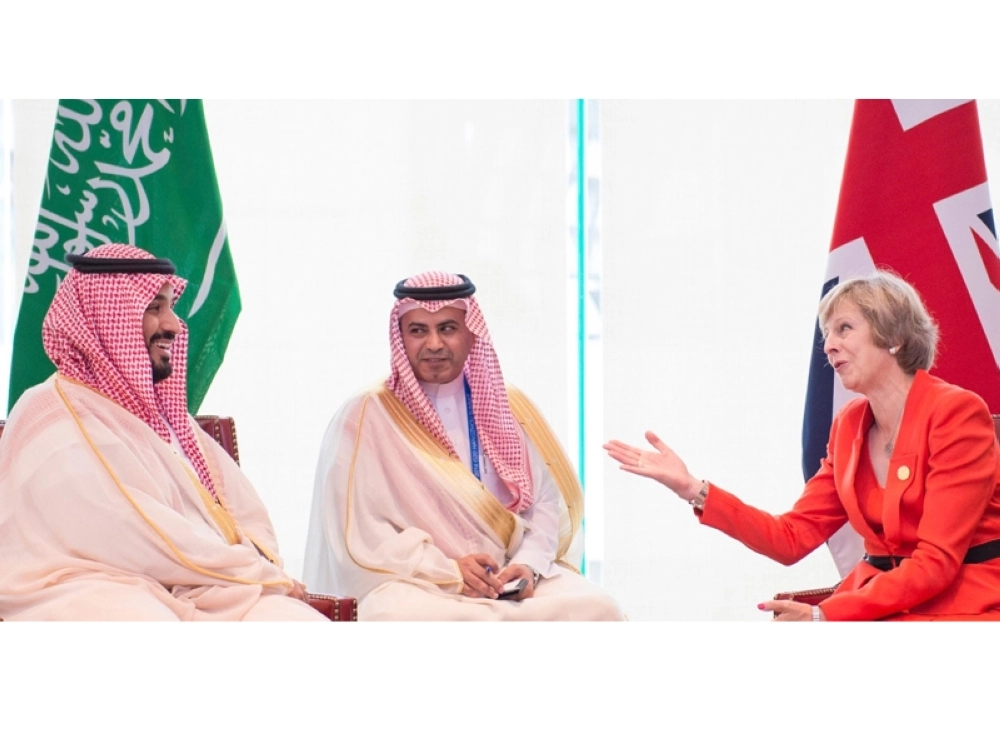 الأمير محمد بن سلمان خلال لقائه تيرايزا ماي (واس)