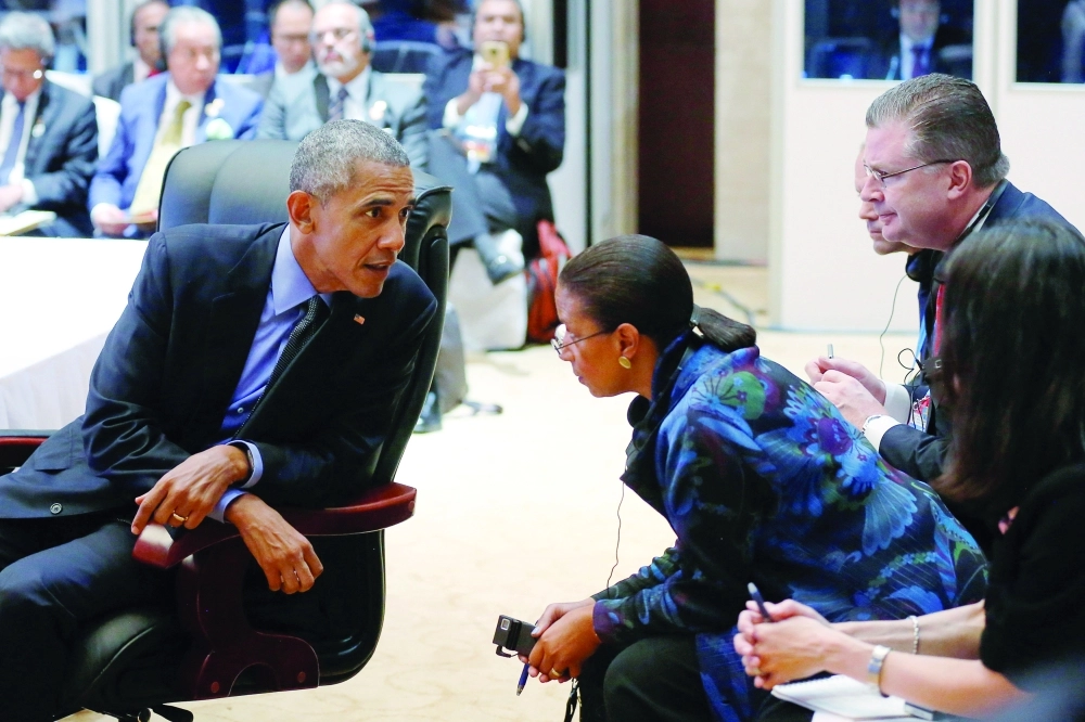 أوباما يتشاور مع مستشارته للأمن القومي سوزان رايس                               (رويترز)