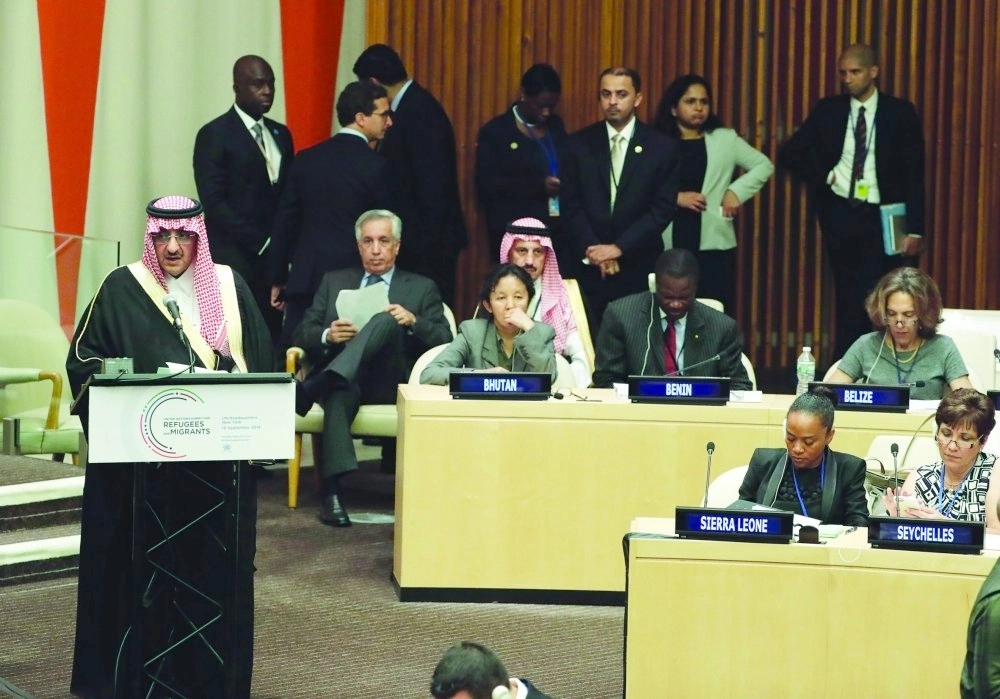 ولي العهد يلقي كلمة في قمة اللاجئين بنيويورك أمس (إ ب أ)
