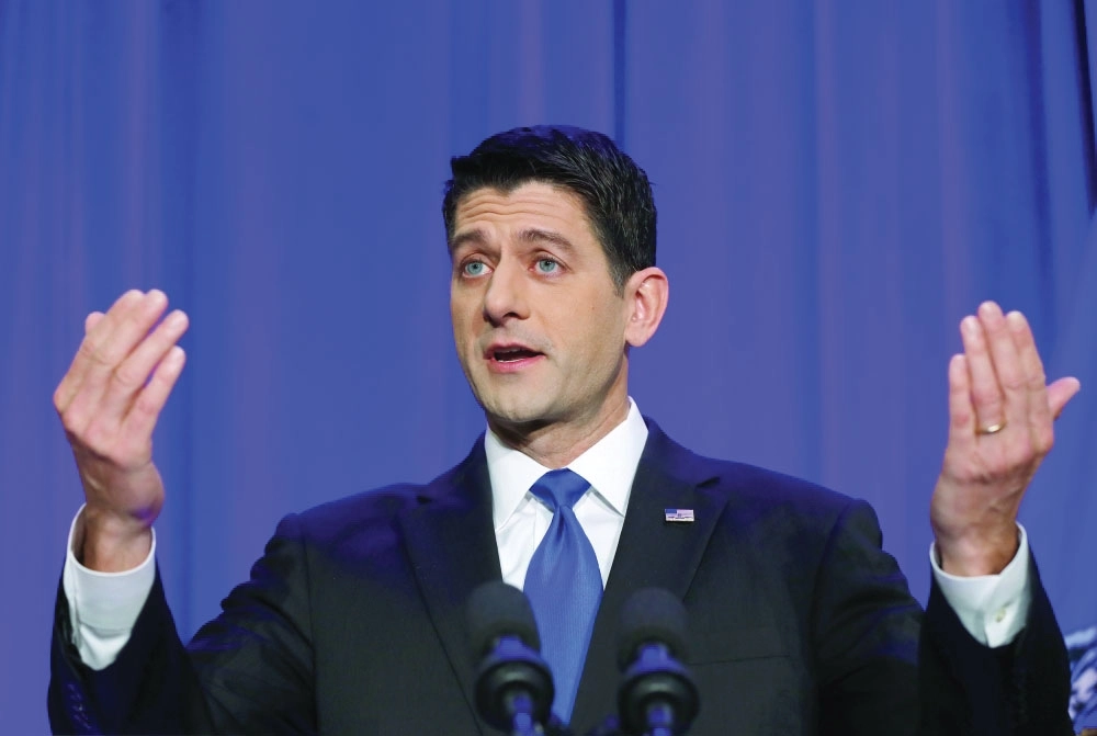 رئيس مجلس النواب بول ريان متحدثا لصحفيين في ويسكونسن    (أ ف ب)