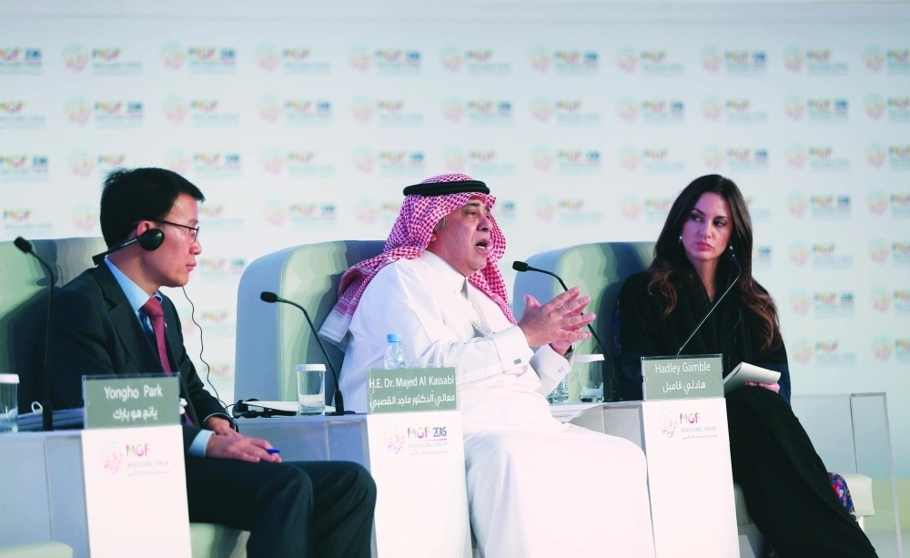 ماجد القصبي مشاركا في منتدى مسك العالمي أمس (زياد الرزيزاء)