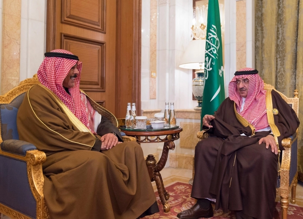 الأمير محمد بن نايف لدى استقباله محمد الصباح (واس)