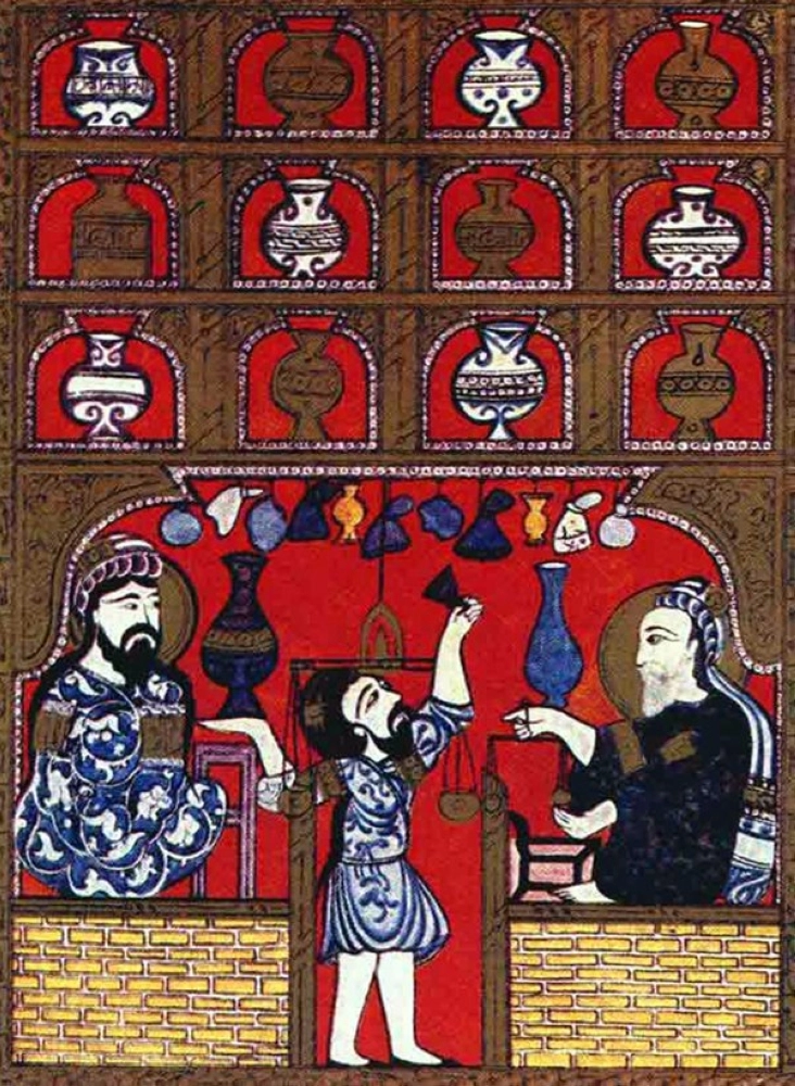 رسم توضيحي لصيدلاني يعمل في صيدلية