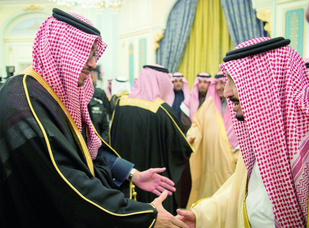 من مراسم استقبال خادم الحرمين بحضور ولي العهد لرؤساء بعثات المملكة في الخارج