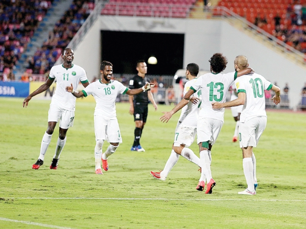 فرحة لاعبي الأخضر بالفوز على تايلاند                                                                                              (نواف الجبني) 