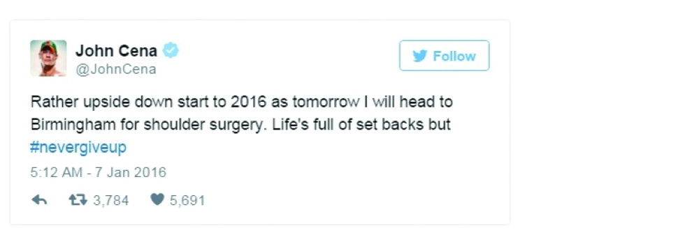 تغريدة جون سينا حول خضوعه العملية