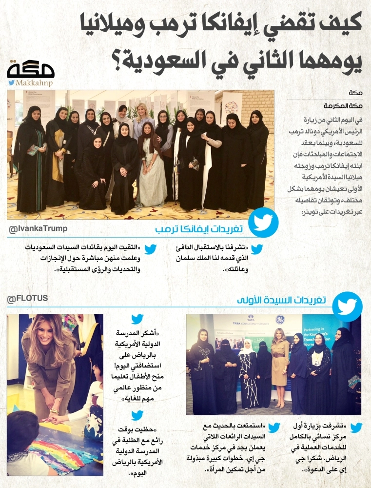 كيف تقضي إيفانكا ترمب وميلانيا  يومهما الثاني في السعودية؟ 