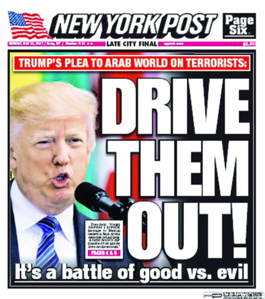 New York Postترمب يخاطب العالم العربي ضد الإرهابيين: »اطردوهم»