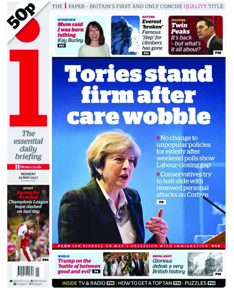 
The i
البريطانية
ترمب يؤكد على
«المعركة بين الخير
والشر
