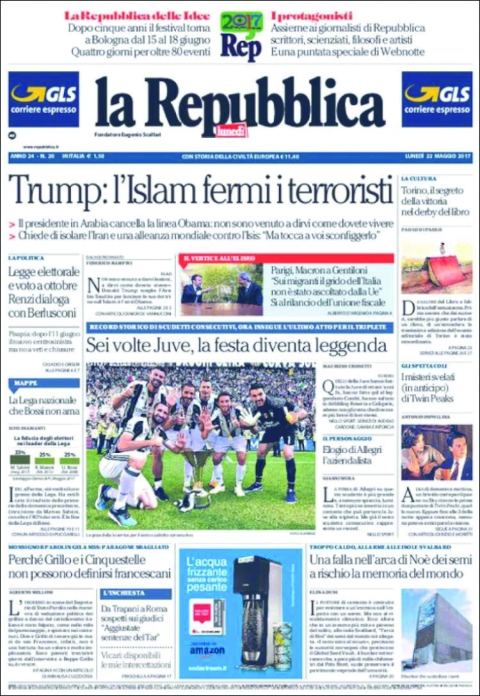 
La Repubblica
الإيطالية
ترمب: على
المسلمين إيقاف
الإرهاب