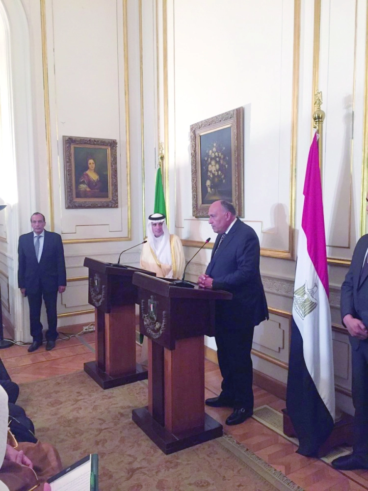 الجبير وشكري في مؤتمر صحفي بالقاهرة               (واس)