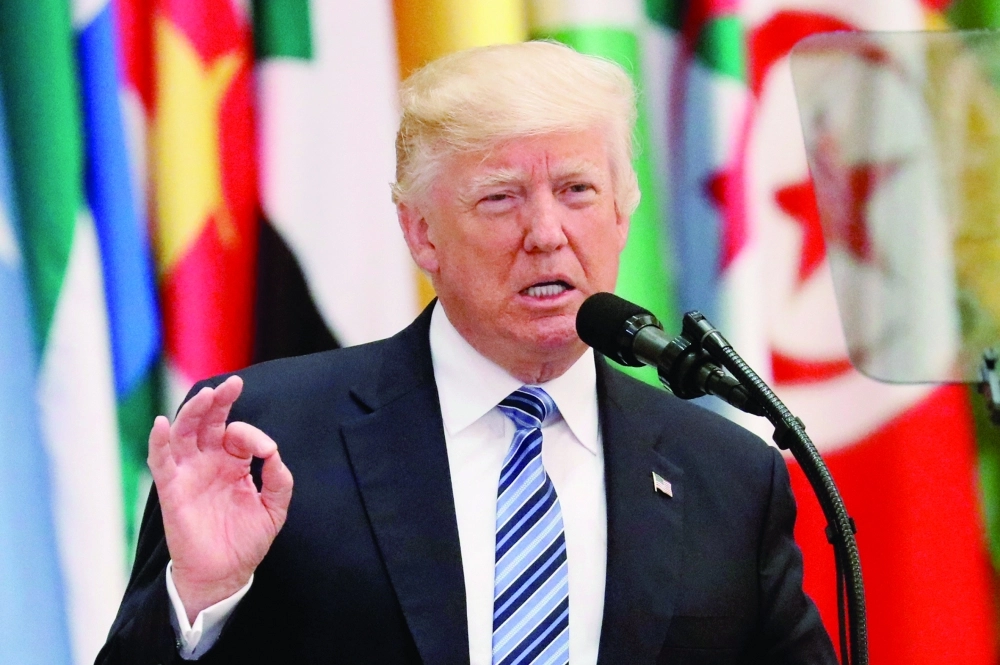U.S. President Donald Trump delivers a speech during Arab-Islamic-American Summit in Riyadh