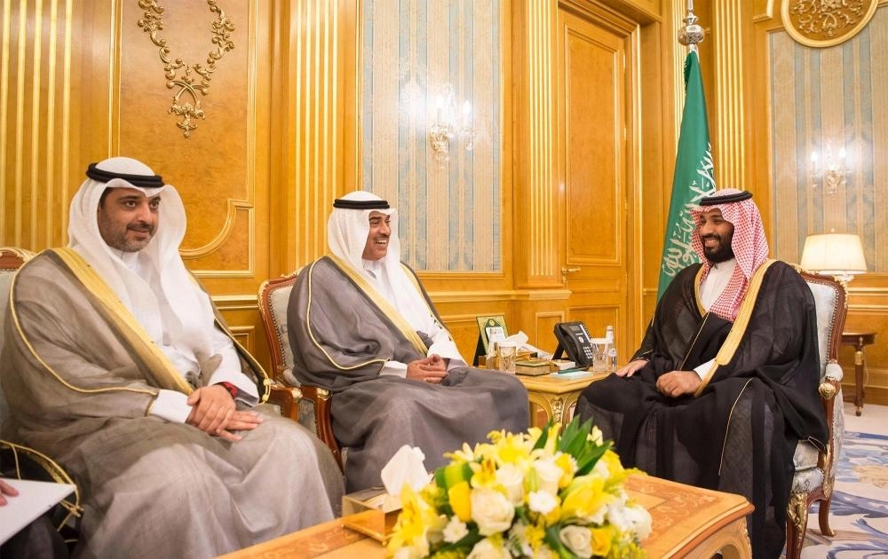 الأمير محمد بن سلمان لدى استقباله الشيخ صباح خالد اليوم (واس)