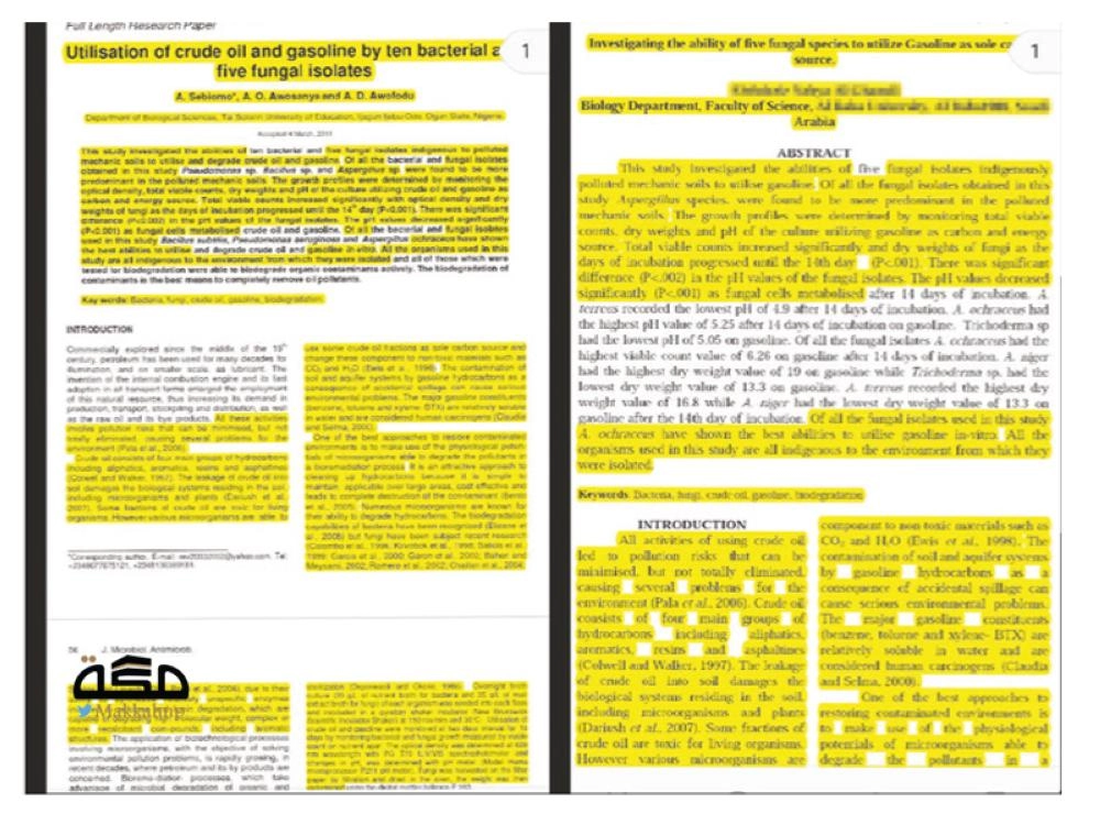 من الأجزاء المتطابقة بين البحثين النيجيري والسعودي