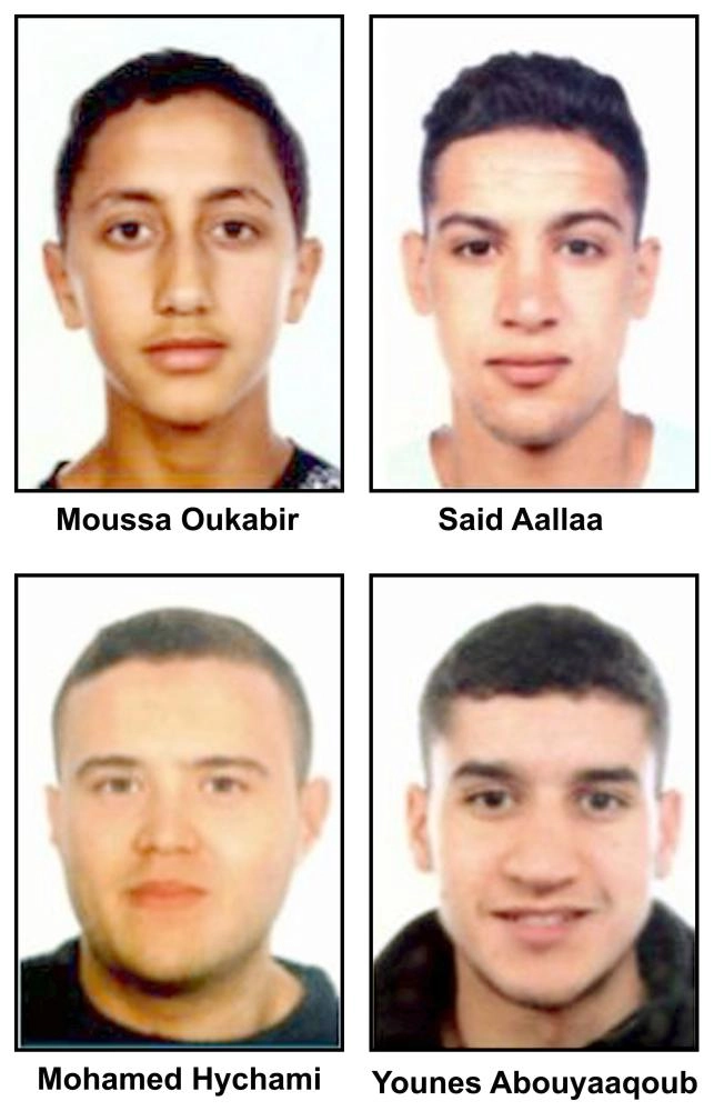 المستبه بهم المطلوبين للساطات الإسبانية وهم من اليسار موسى أوكابير، وسيد علاء،ومحمد هيشامي، ويونس أبو يعقوب