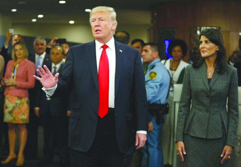 ترمب في مقر الأمم المتحدة بنيويورك أمس (رويترز)