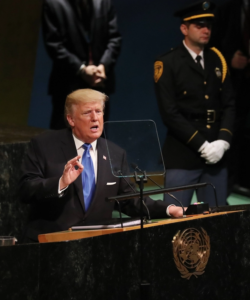 ترمب يتحدث في الأمم المتحدة أمس (إ ب أ)