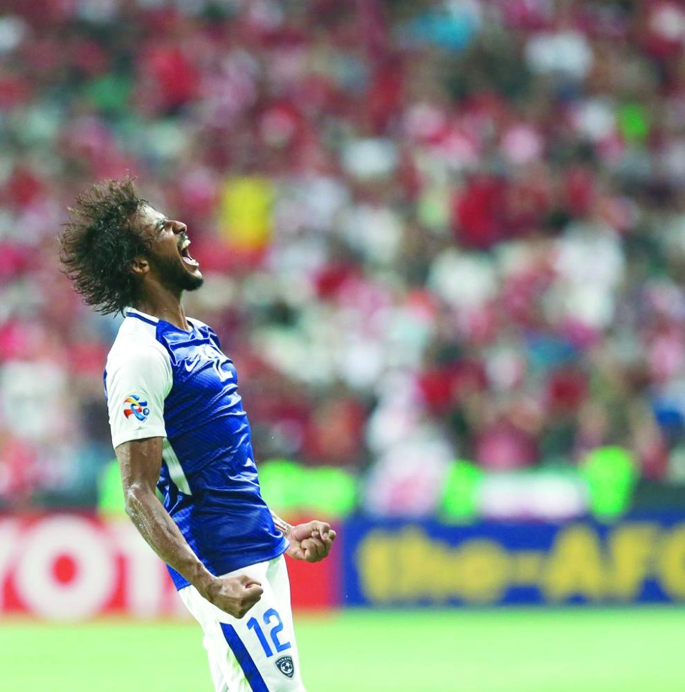 ياسر الشهراني يحتفل بهدفه في مرمى بيرسيبوليس (إعلامي الهلال)