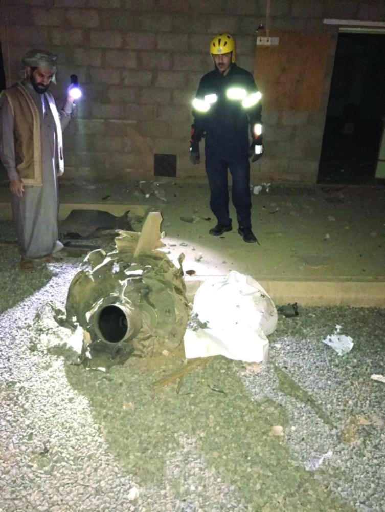 






بقايا الصاروخ الحوثي داخل الموقع السكني بالقرية النجرانية     (واس)