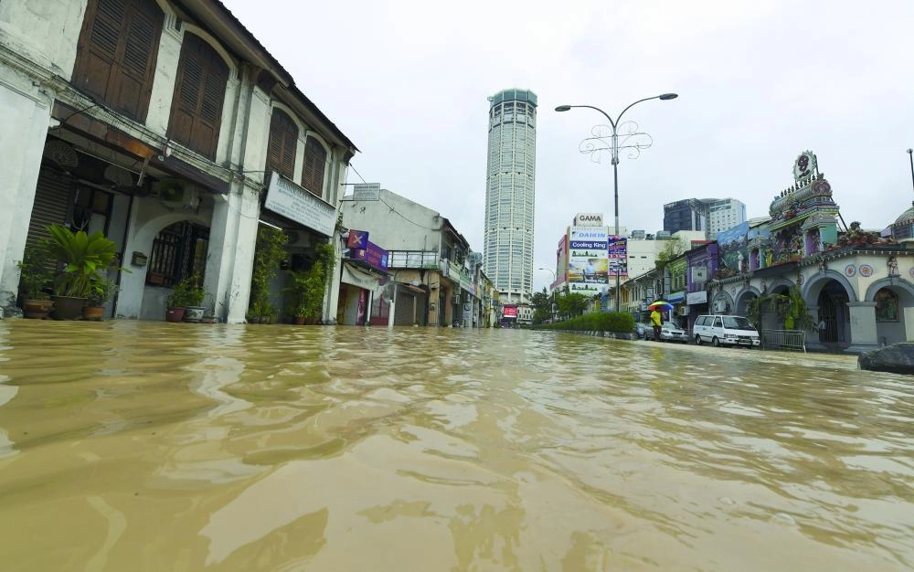 A general view of a flooded street after heavy rains in George Town, Malaysia, 05 November 2017. Photo: K.Ganeson/BERNAMA/dpa