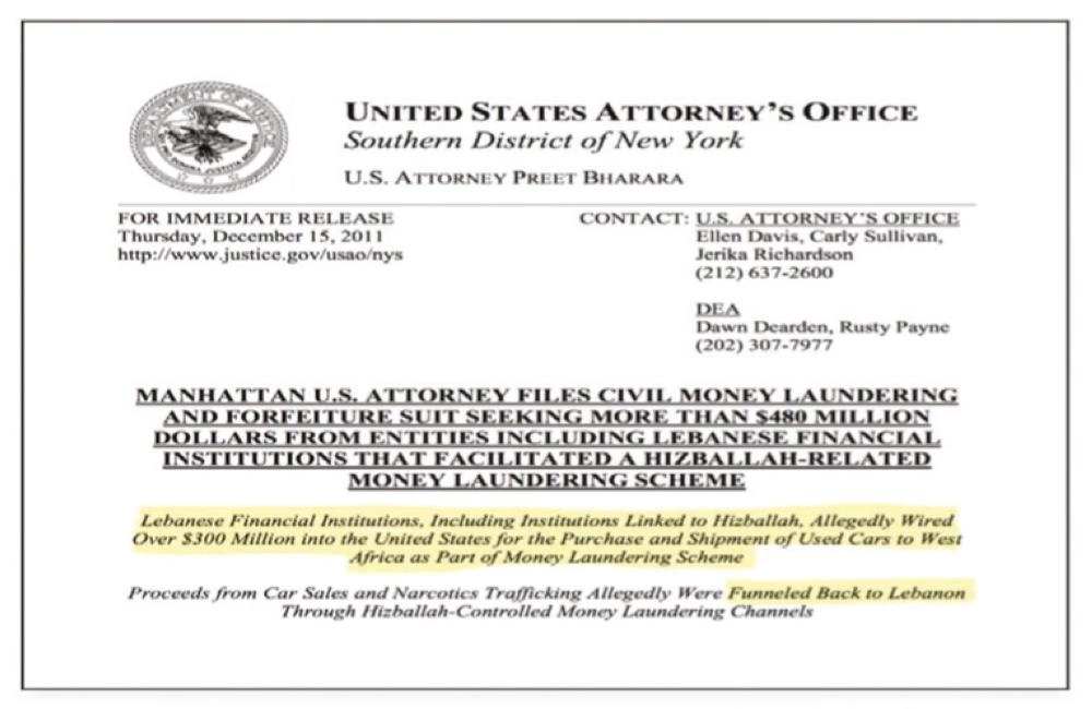 وثيقة تربط حزب الله بعملية غسيل الأموال   (مكة)