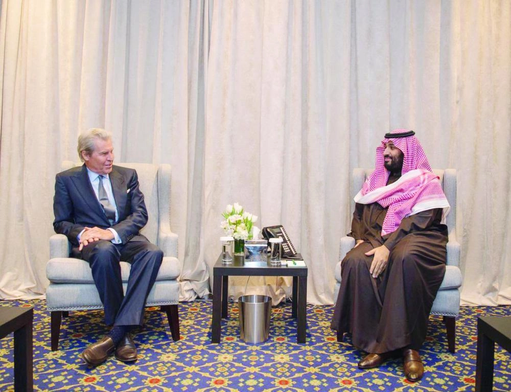 ولي العهد خلال لقائه رئيس النادي الاقتصادي في نيويورك (واس)