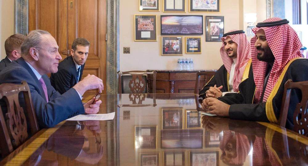 ولي العهد خلال اجتماعة في الكونجرس برؤساء وأعضاء مجلسي الشيوخ والنواب  (واس)