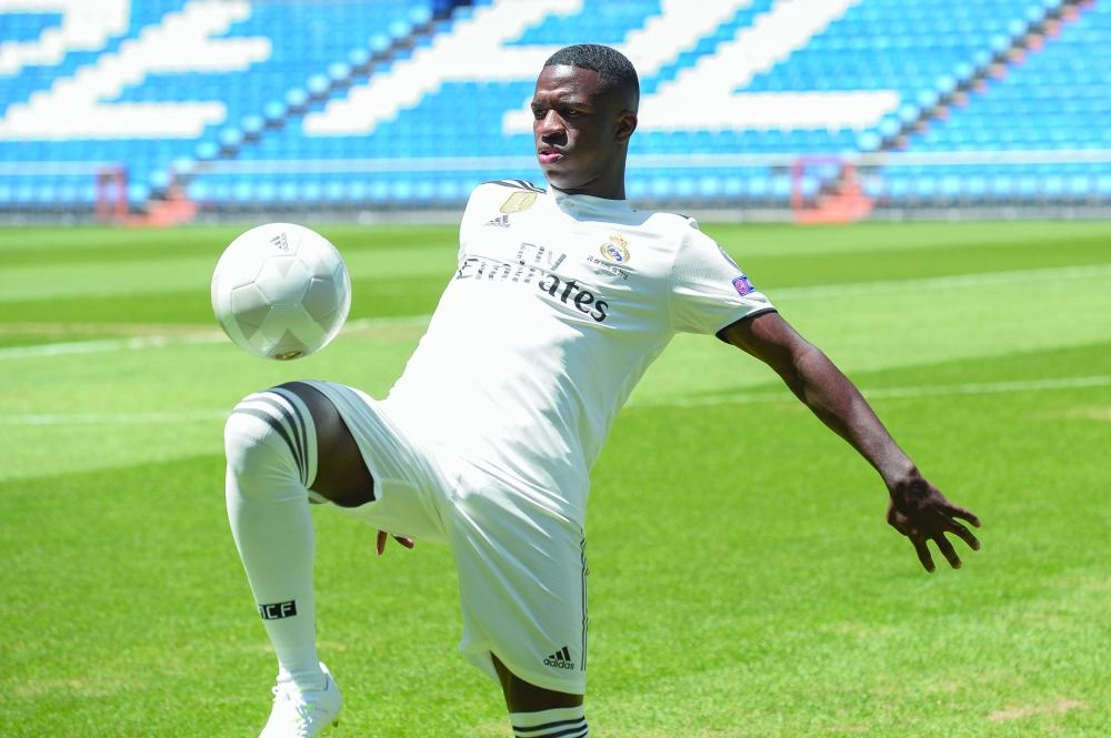 Brazilian soccer player Vinicius Junior during his unveiling at Real Madrid in the Bernabeu Stadium in Madrid, Spain, 20 July 2018. Photo: Diego Puerta/gtres/dpa