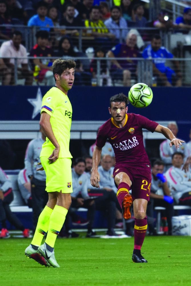 من مباراة روما وبرشلونة بالكأس الدولية الودية في أمريكا (د ب أ)