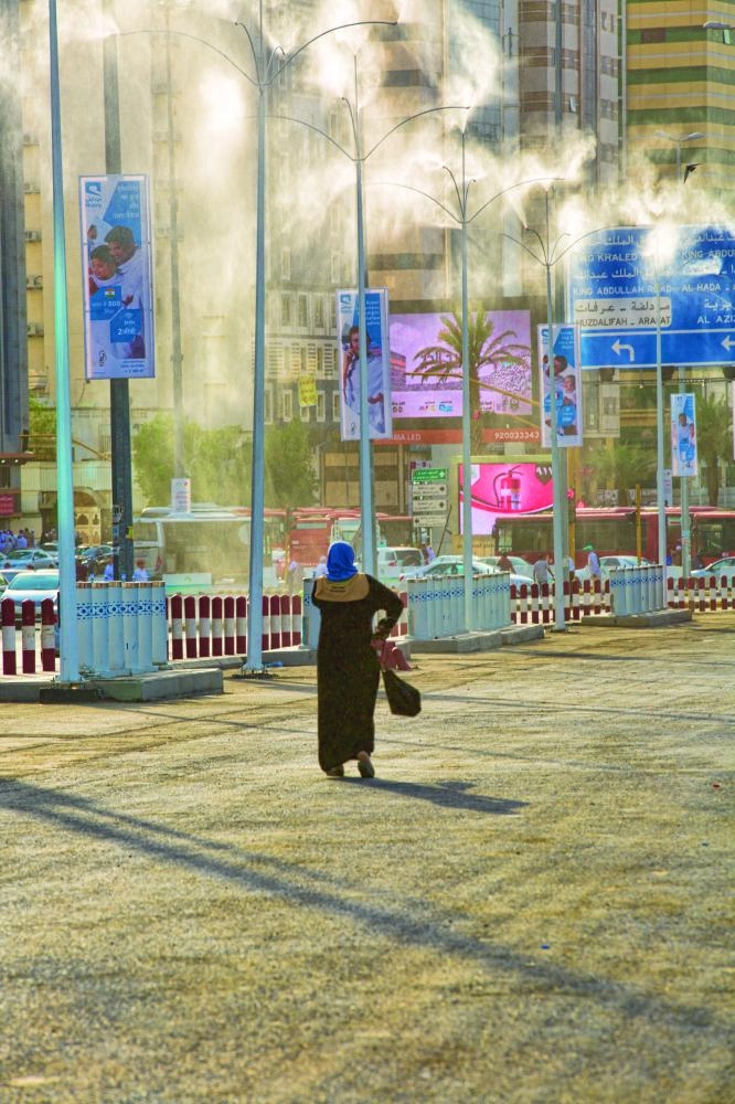 مراوح الرذاذ تعمل على تلطيف الجو  (أنس الحارثي) 