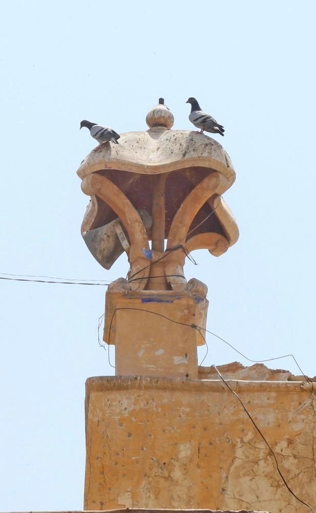 إحدى زوايا القصر التي تعلوها سماعة صوتية اتخذتها الطيور منصة للاطلاع على ما حولها