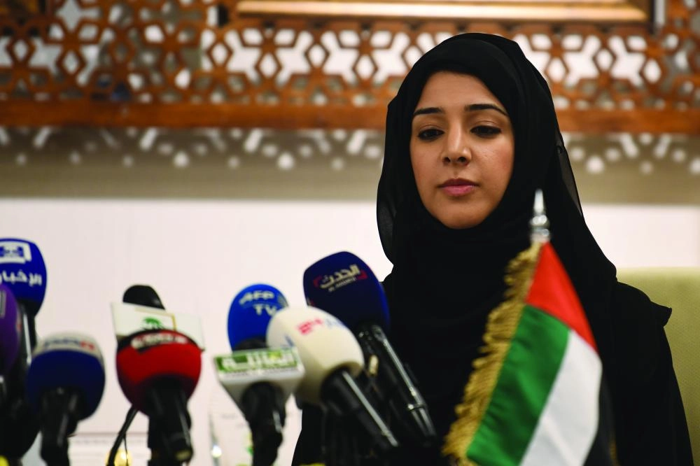 عبدالله الربيعة وريم الهاشمي خلال المؤتمر اليوم (مفلح الحبابي)