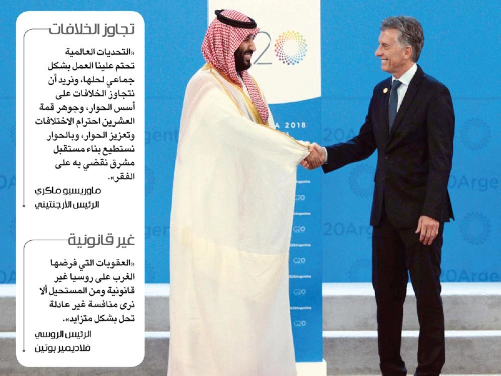 الرئيس الأرجنتيني مستقبلا ولي العهد لدى وصوله إلى مقر قمة قادة مجموعة العشرين (د ب أ)