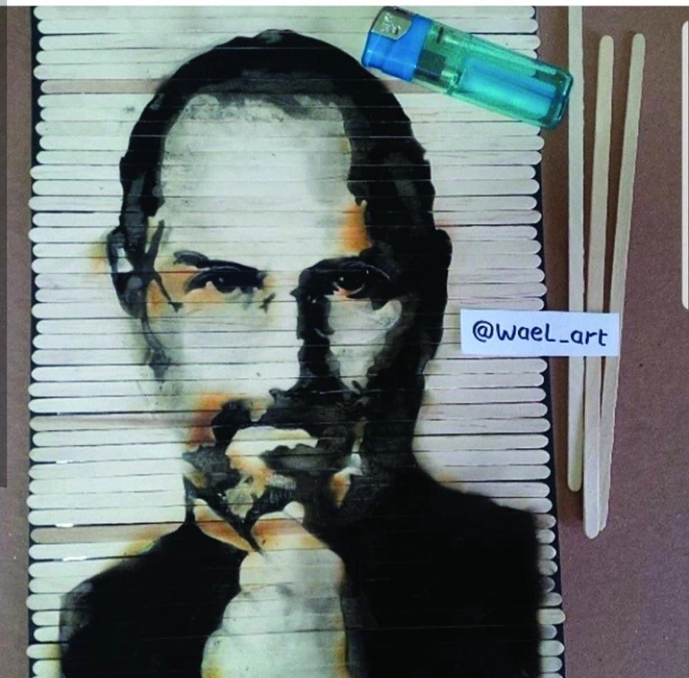 ستيف جوبز كما تم رسمه بحرق أعواد الخشب