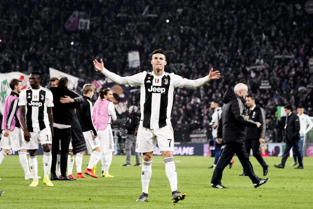 12 March 2019, Italy, Turin: Juventus' Cristiano Ronaldo celebrates his team's victory after the UEFA Champions League round of 16 second leg soccer match between Juventus and Atletico Madrid at the Allianz stadium. Photo: Marco Alpozzi/Lapresse via ZUMA Press/dpa