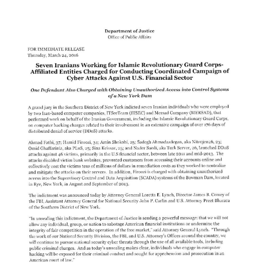 وثيقة عن سرقة برامج من قبل إيرانيين (معهد سياسة الأمن الداخلي)